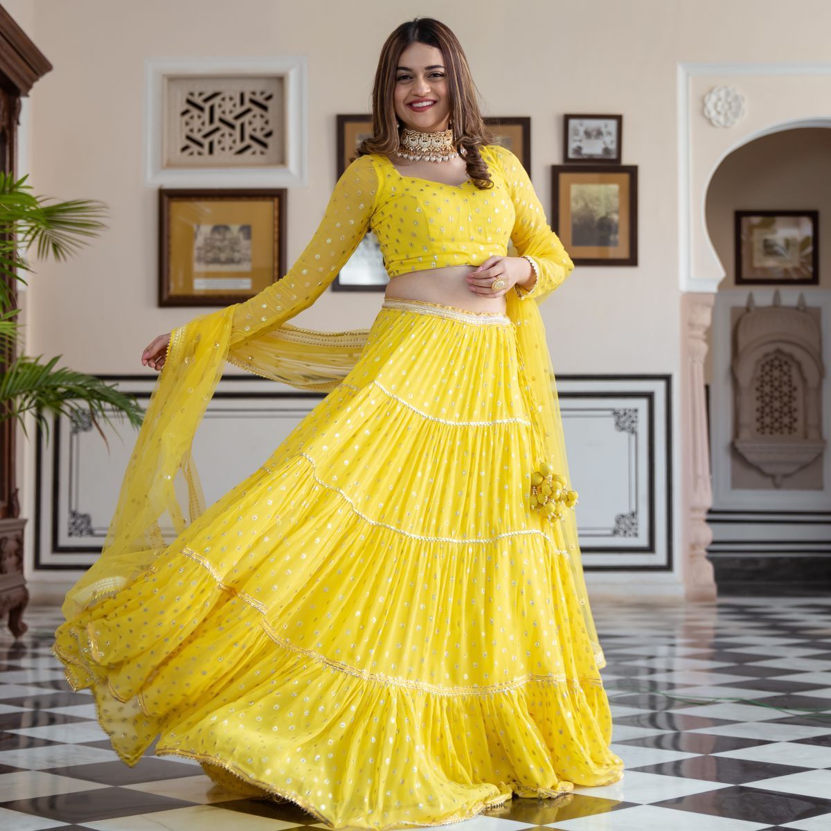 Designer Choli Collection - Fox Georgette With Embroidery Work, Xxl Size In Vibrant Yellow With Raffle Details