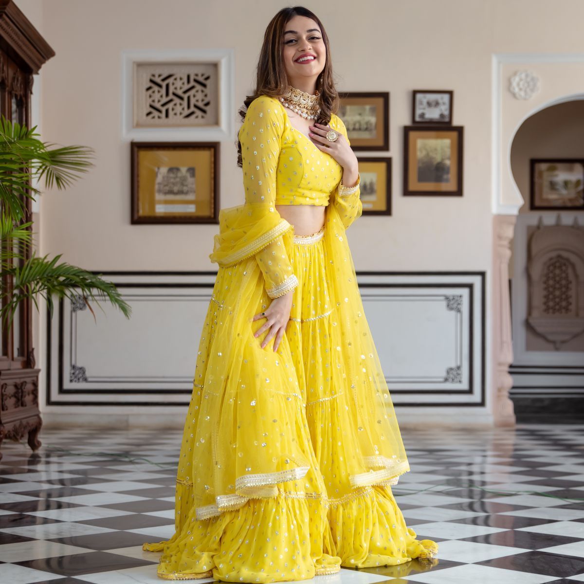 Designer Choli Collection - Fox Georgette With Embroidery Work, Xxl Size In Vibrant Yellow With Raffle Details