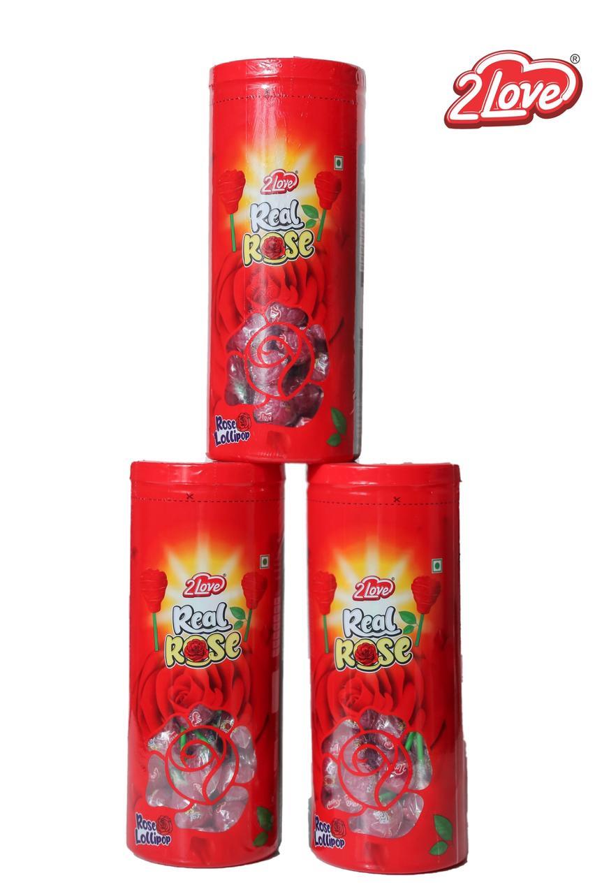 Real Rose Lollipop Jar - 30 Pack In 1 Carton | Rose Flavor, Attractive Shape, Hygienically Processed, 6 Months Shelf Life