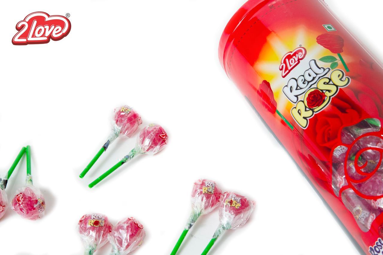 Real Rose Lollipop Jar - 30 Pack In 1 Carton | Rose Flavor, Attractive Shape, Hygienically Processed, 6 Months Shelf Life