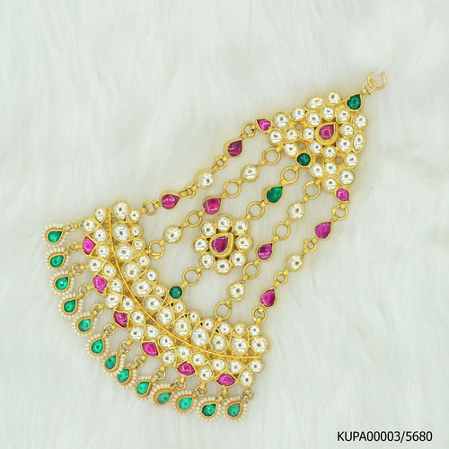 Kundan Jadau Damini Tikka With Green Colour Work