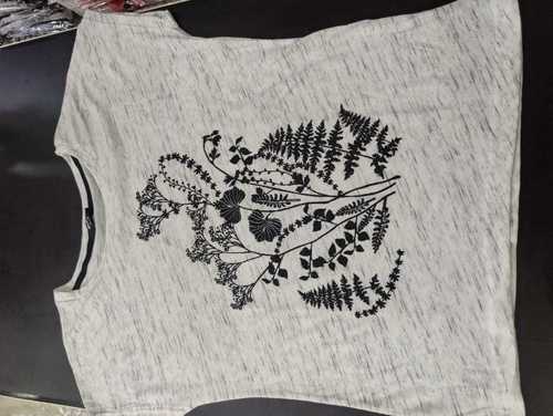 Girls Long T-Shirt - Cotton Fabric, Size L/XL/XXL - White Color, Printed Pattern | Breathable, Washable, Customizable Logo, Short Sleeves