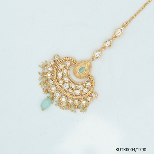 Kudnan Maang Tikka With Mint Blue Colour Work