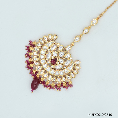 Kundan Maang Tikka With Ruby Colour Beads