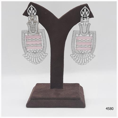 American Diamond Earring With Ruby Colour Stone Work And White American Diamond