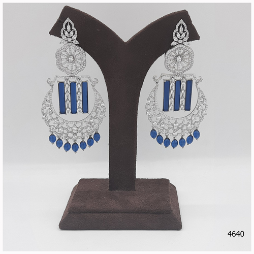 American Diamond Earring With BLUE colour Stone Work And Hanging