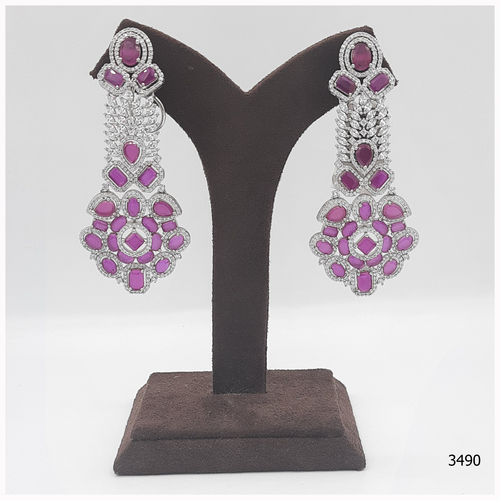 American Diamond Earring With Ruby Colour Stone Work