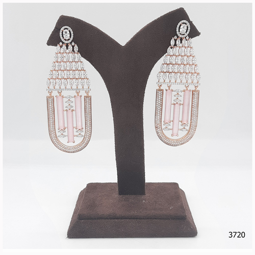 American Diamond Earring With Ruby Colour Stone Work
