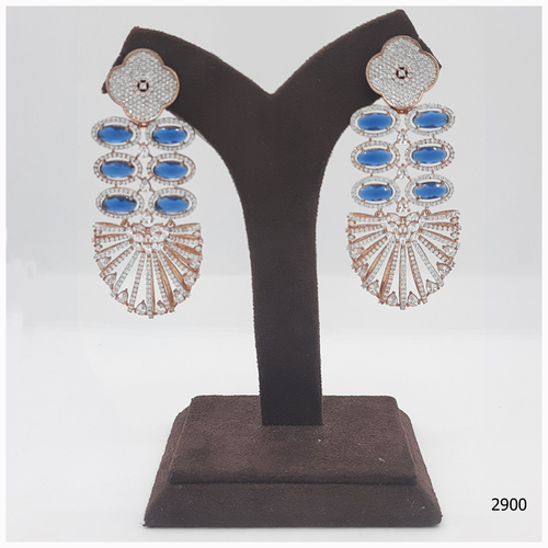 American Diamond Earring With BLUE colour Stone Work