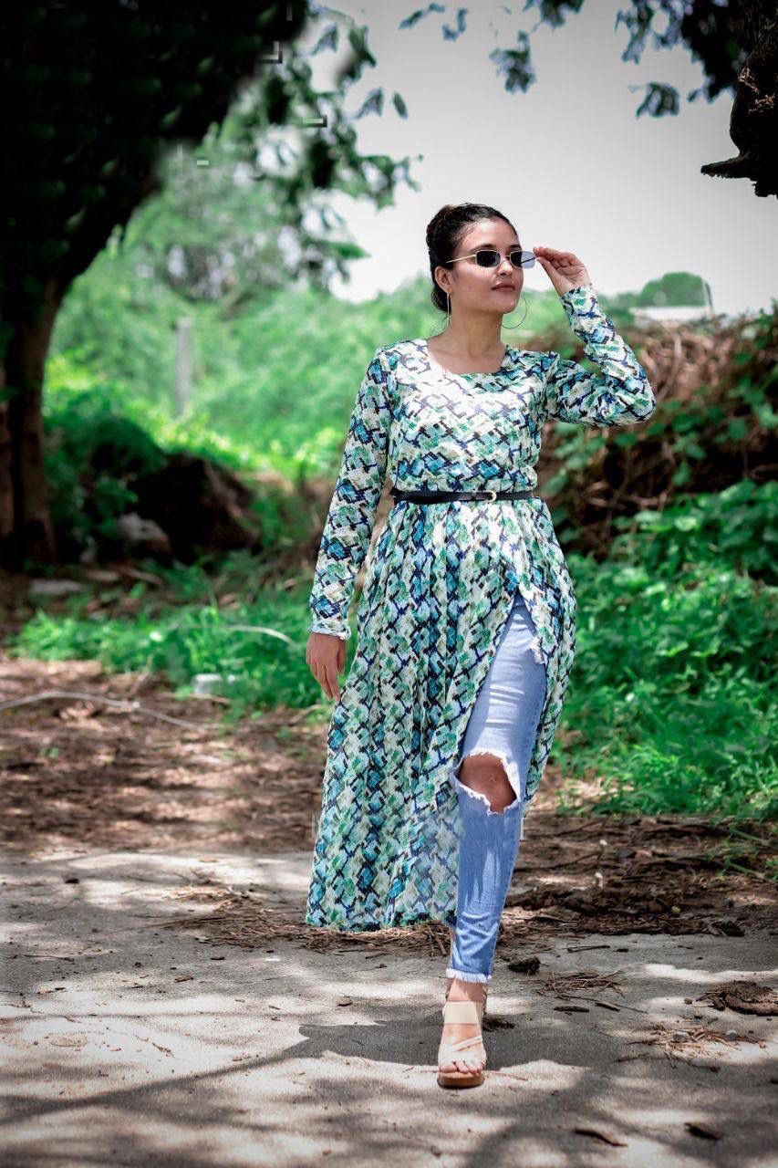 Empire Snack Printed Dress - 50 Inch Length, Flare 3.5 Mtrs | Includes Leather Belt, Perfect For Brunch Or Casual Strolls, Available In Ladies Sizes M, L, Xl, Xxl