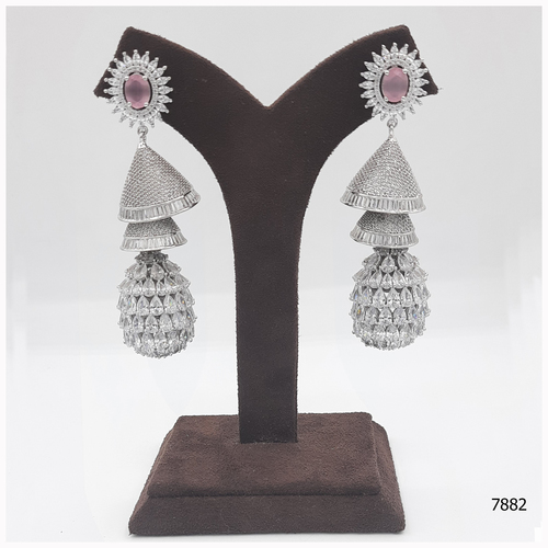 American Diamond Jhumka With Ruby stone colour