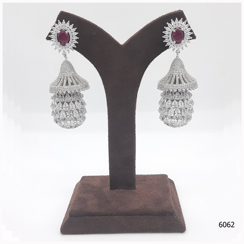 American Diamond Jhumka With Ruby stone colour