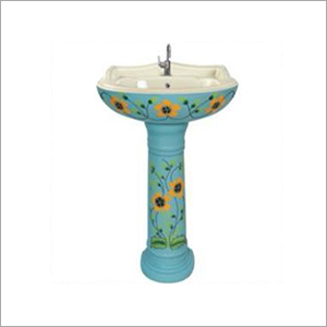 Printed Sterling Vitrosa Set Pedestal Wash Basin - Color: Green