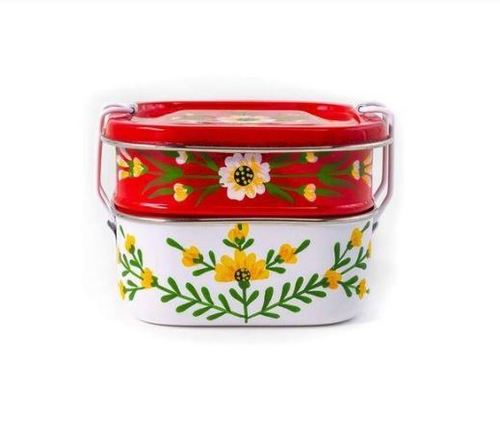 स्टेनलेस स्टील मल्टीकलर हाथ से पेंट किया हुआ स्क्वायर लंच बॉक्स