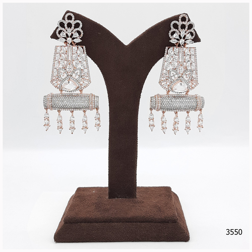 Rose Gold American Diamond Earring With American Diamond Hanging