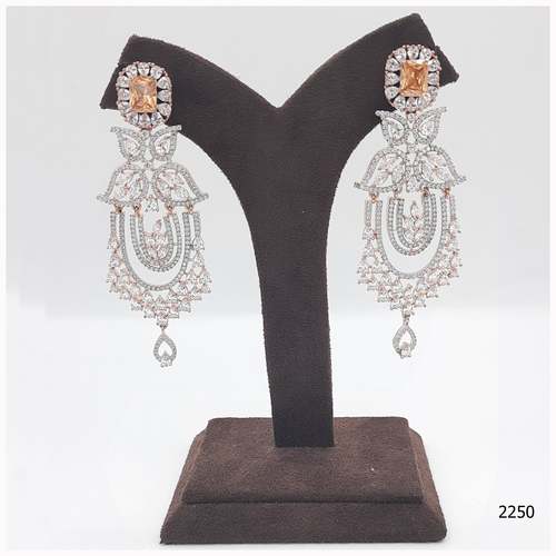 Rose Gold American Diamond Earring With Yellow Stone Work