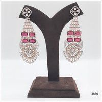 Rose Gold American Diamond Earring With Ruby Stone Work