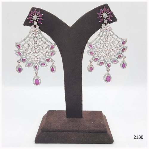 Rose Gold American Diamond Earring With Beautiful Pink Colour Stone Work