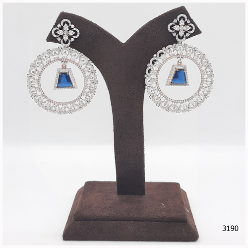 Rose Gold American Diamond Earring With Beautiful Blue Colour Stone Work