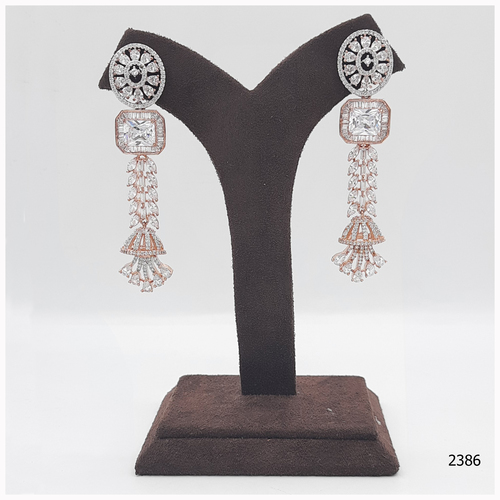 Rose Gold American Diamond Earring With American Diamond Hanging