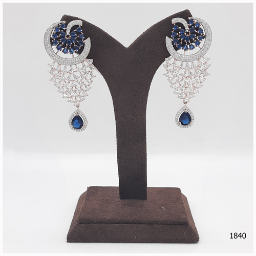 Rose Gold American Diamond Earring With Beautiful Blue Colour Stone Work And Haniging