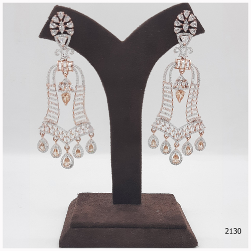 Rose Gold American Diamond Earring With Yellow Colour Stone Work And Haniging