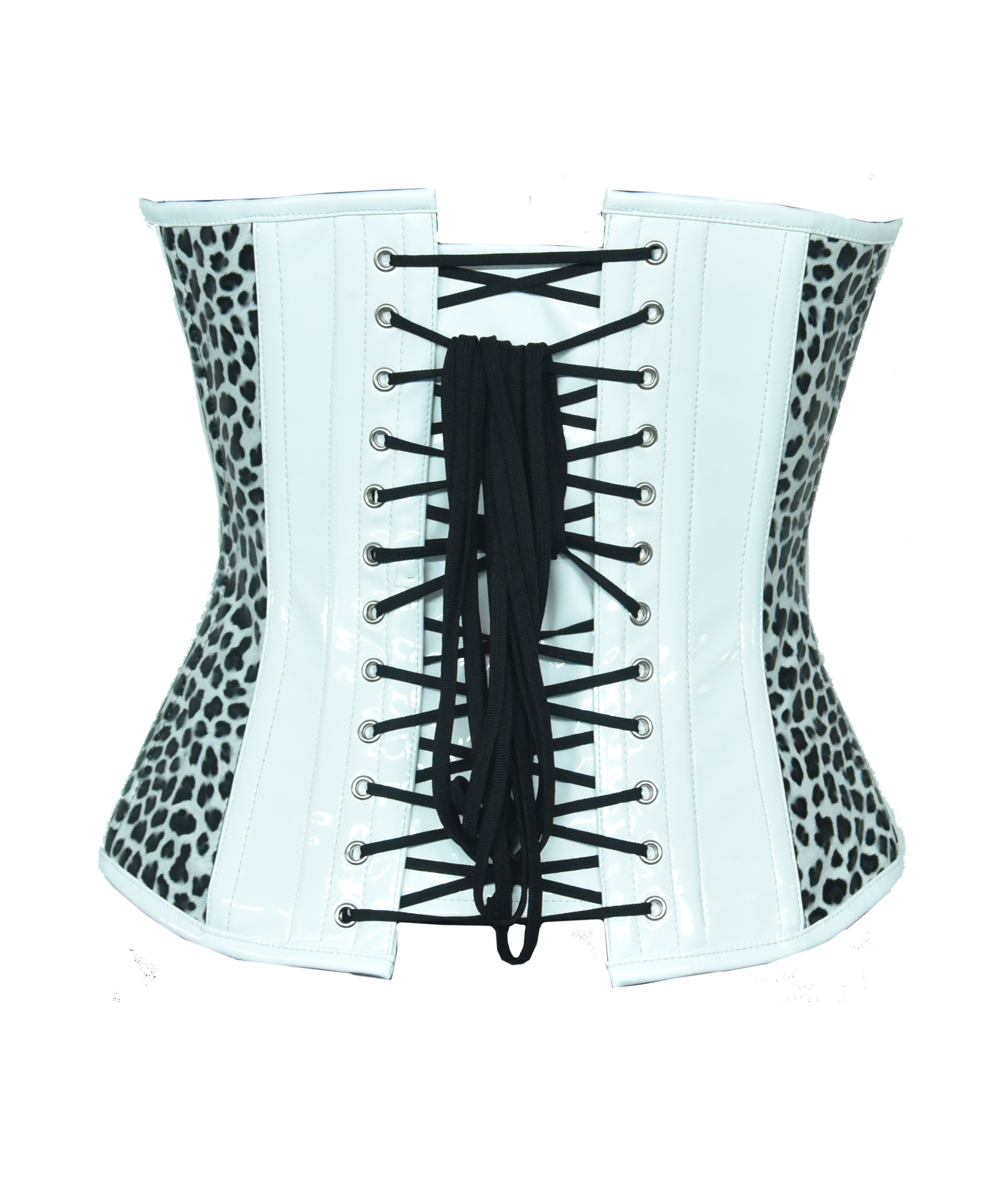 Leopard Print White Pvc Leather Gothic Corset Overbust Plus Size Waist Cincher Top