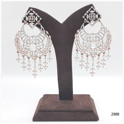 Rose Gold American Diamond Earring With American Diamond Hanging