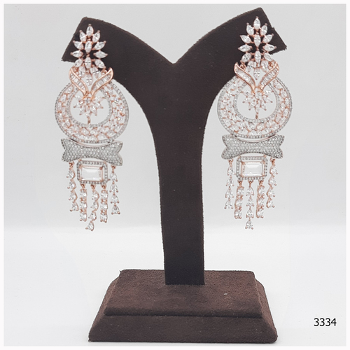 Rose Gold American Diamond Earring With American Diamond Hanging