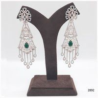 Rose Gold American Diamond Earring With Emerald Colour Stone Work