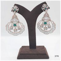 Rose Gold American Diamond Earring With Emerald Colour Stone Work