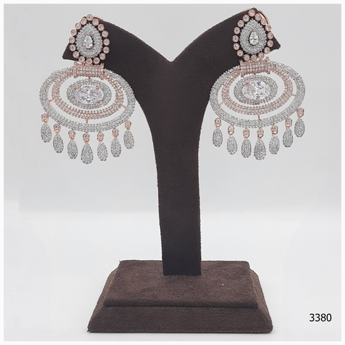 Rose Gold American Diamond Earring With American Diamond Hanging