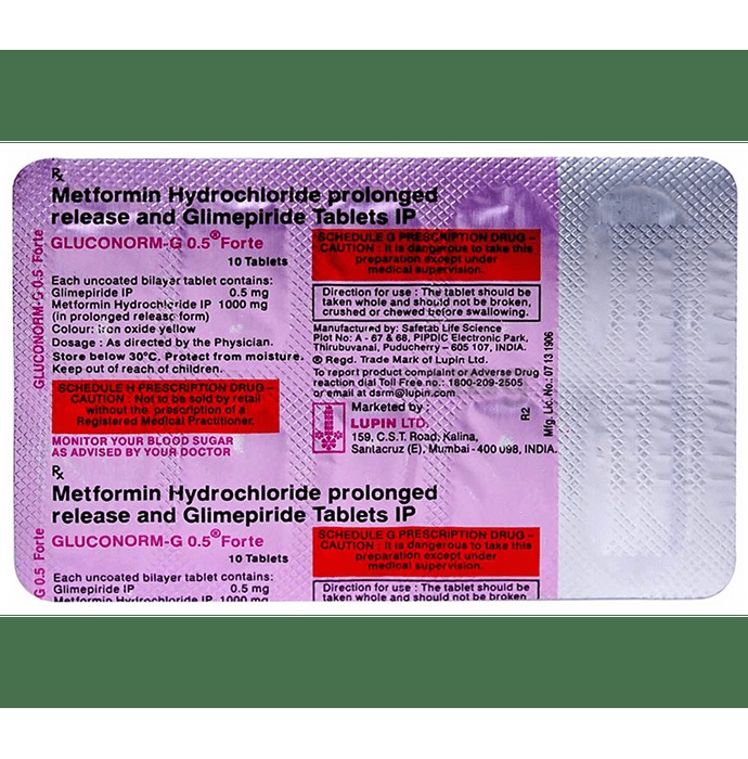 Metformin Hydrochloride Prolonged Release And Glimepiride Tablets - 10 X 10 Tablets Box | Suitable For All, Store Below 30a C, As Directed By Physician