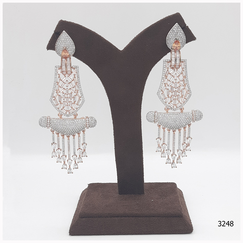 American Diamond Earring With Yellow colour Stone Work And American Diamond Hanging