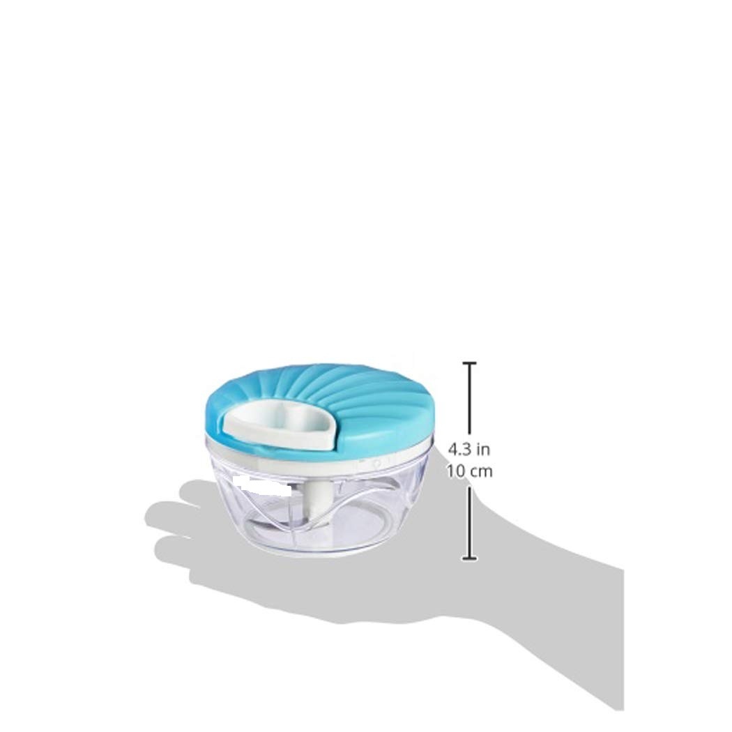 Blue Vegetable Chopper 500ml - Food Grade Plastic 13.5 Cm X 13.5 Cm X 9 Cm Stainless Steel Blades | Easy-pull Mechanism Safe Locking Lid