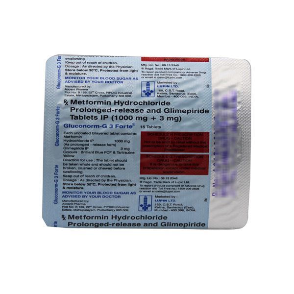 Metformin Hydrochloride Prolonged Release (1000 Mg) And Glimepiride (3 Mg) Tablets Ip Specific Drug
