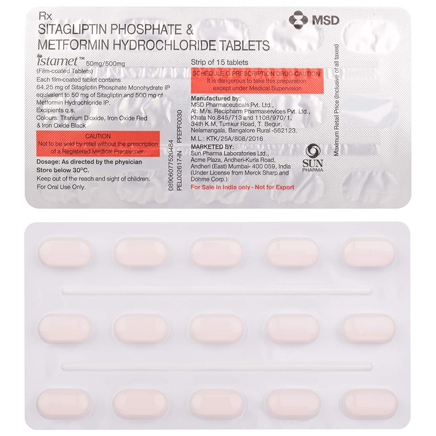 Sitagliptin Phosphate (50 Mg) & Metformin Hydrochloride (500 Mg) Tablets Specific Drug