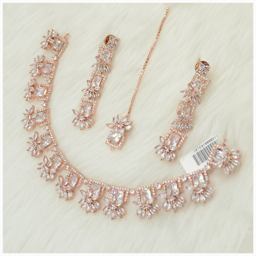 Rose Gold Plated American Diamond Necklace Set