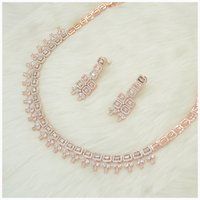 Rose Gold Plated American Diamond Necklace Set