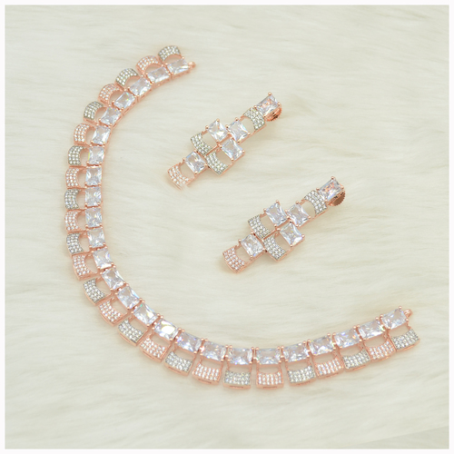 Rose Gold Plated American Diamond Necklace Set