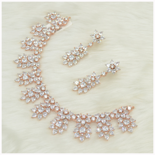 Rose Gold Plated American Diamond Necklace Set