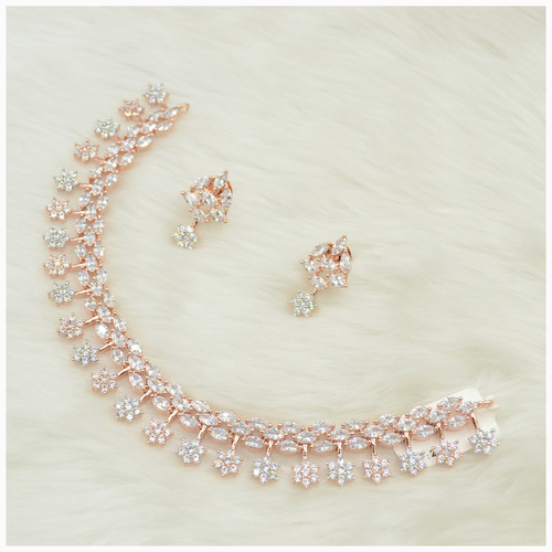 Rose Gold Plated American Diamond Necklace Set