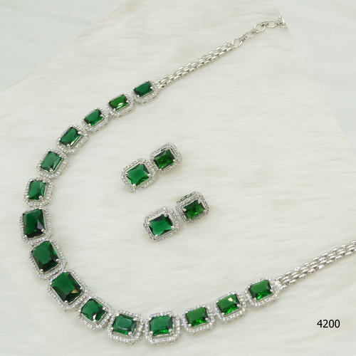 American Diamond Necklace Emerald