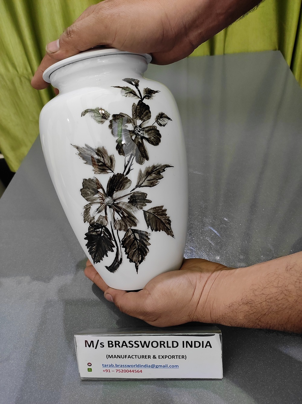 Aluminum Pearl 10 Inches Hand Painted Cremation Urn Funeral Supplies