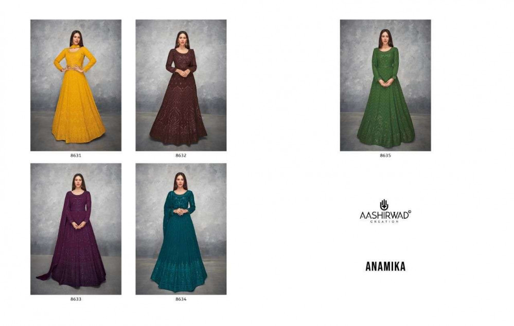 Aashirwad Creation Anamika Georgette Free Size Stitch Readymade Salwar Suits Catalog Wholesale