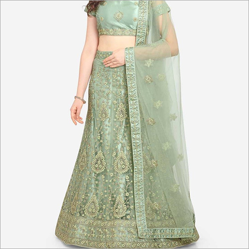 भारतीय कढ़ाई वाली सेमी-स्टिच्ड लहंगा चोली