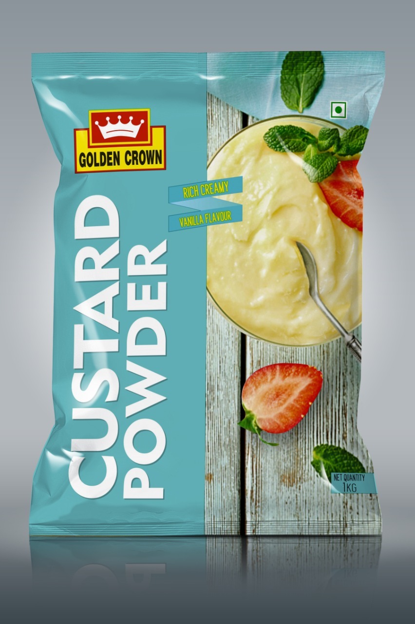 Custurd Powder Packaging Plastic Pouch - Pet Material, Custom Size, Color As Per Customer, Soft Hardness, 3-side Seal, Spout Pouch | Dimensional Accuracy, Hassle-free Usage
