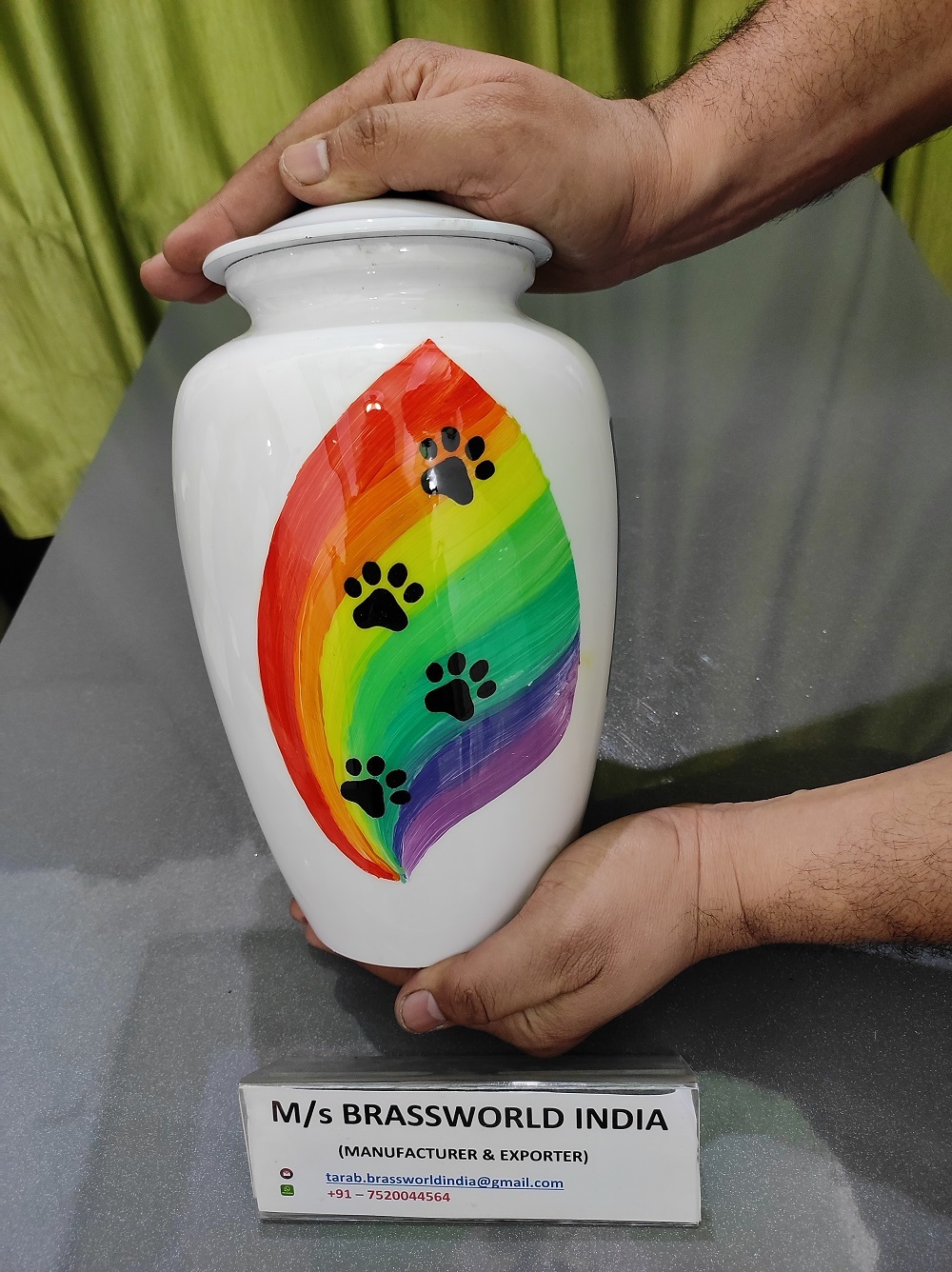 Aluminum Rainbow Colour Hand Painted Pet Cremation Urn Funeral Supplies