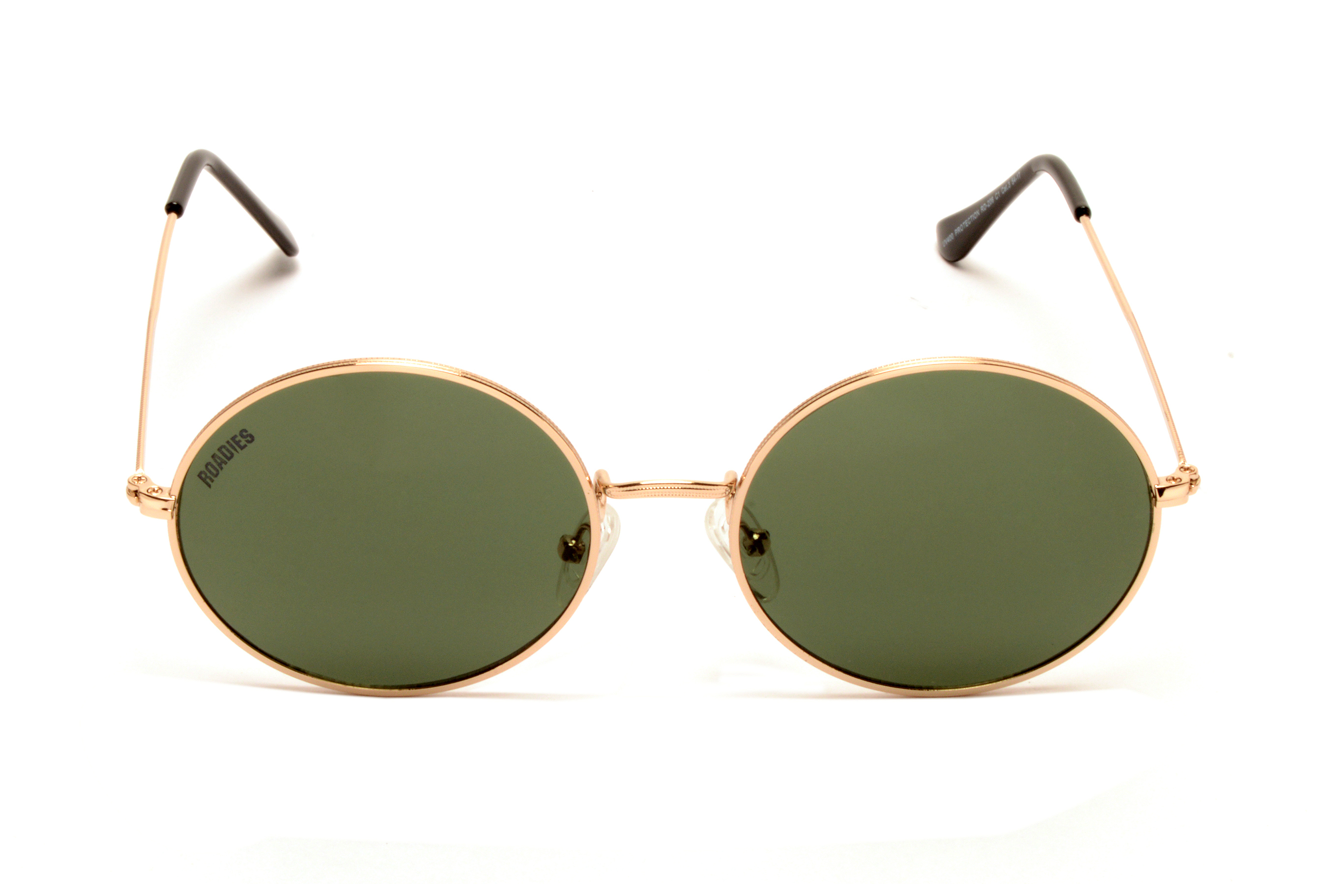 Roadies Rd-206-c1 Oval Sunglasses - Olive Green Lenses Golden Frame | Polarized Uv400 Protection 1 Year Warranty
