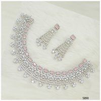 American Diamond Necklace Set With Pink Colour Stone